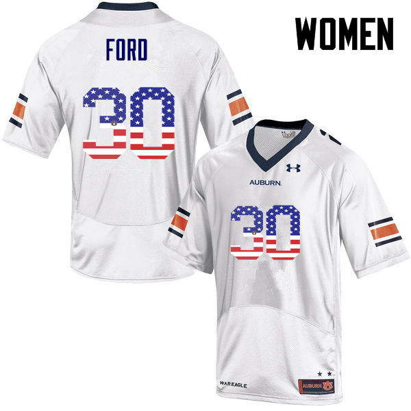 Women #30 Dee Ford Auburn Tigers USA Flag Fashion College Football Jerseys-White